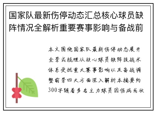 国家队最新伤停动态汇总核心球员缺阵情况全解析重要赛事影响与备战前景